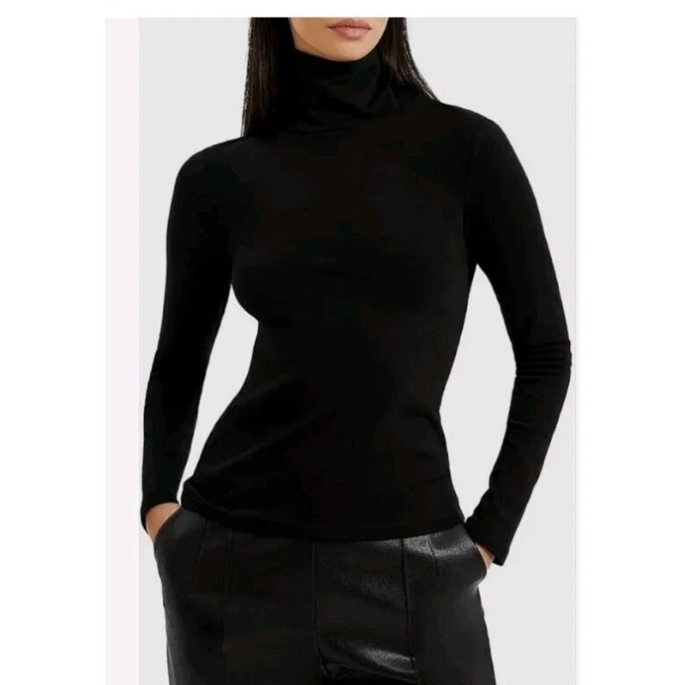 French Connection Women's Roy Asymmetric Back Long‎ Sleeve Top Black Size M NWT